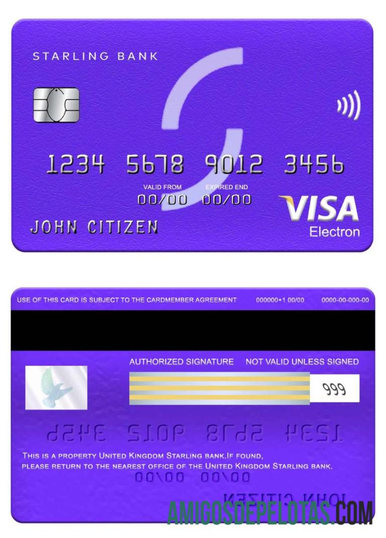 Cartão Starling Bank Visa Electron do Reino Unido baixar para verificação